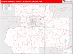 Davenport-Moline-Rock Island Metro Area Digital Map Red Line Style